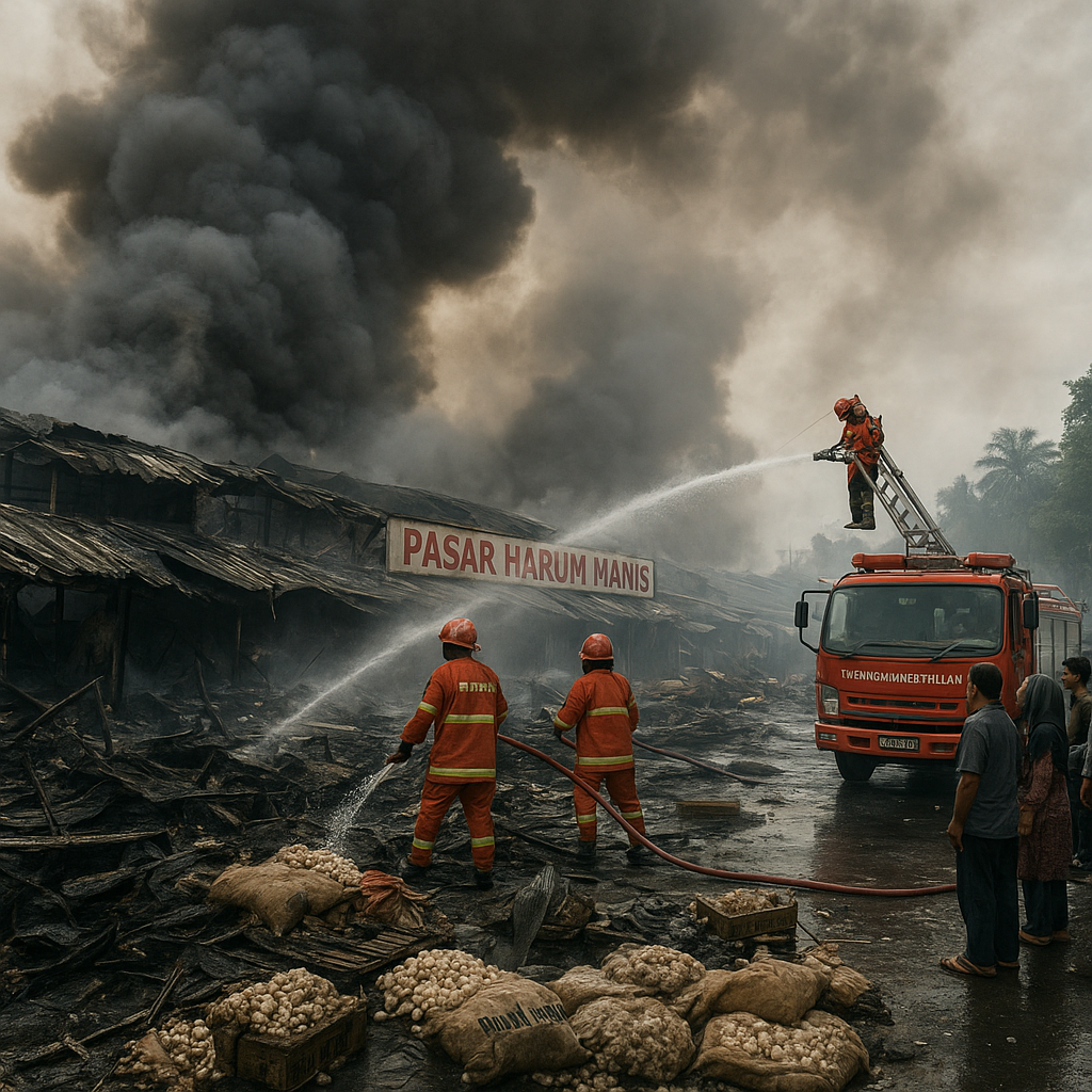 Kebakaran Melanda Pasar Harum Manis Banjarmasin, 92 Toko dan Gudang Bawang Ludes