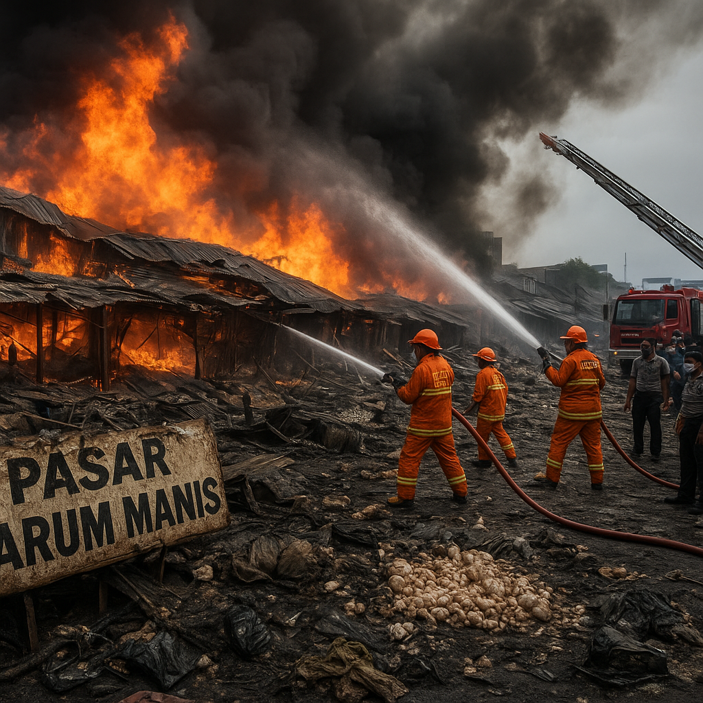 Kebakaran Melanda Pasar Harum Manis Banjarmasin, 92 Toko dan Gudang Bawang Ludes