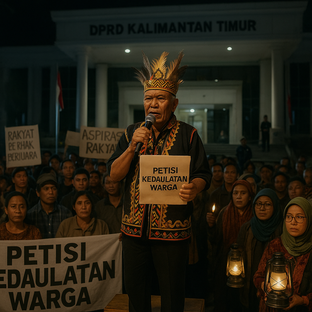 Massa Bertahan hingga Malam di DPRD Kaltim, Tokoh Adat Sampaikan Petisi Kedaulatan Warga