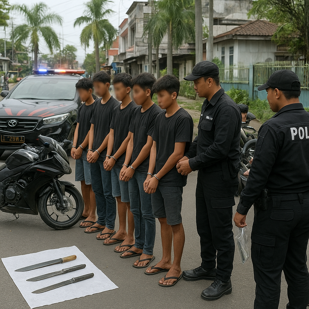 Konvoi Bawa Sajam sambil Nantang Warga Tawuran, Delapan Remaja di Banjarmasin Ditangkap