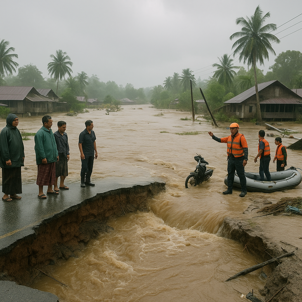 Hujan Deras Dua Hari, Sungai Meluap dan Putuskan Jalan Lintas di Nagan Raya