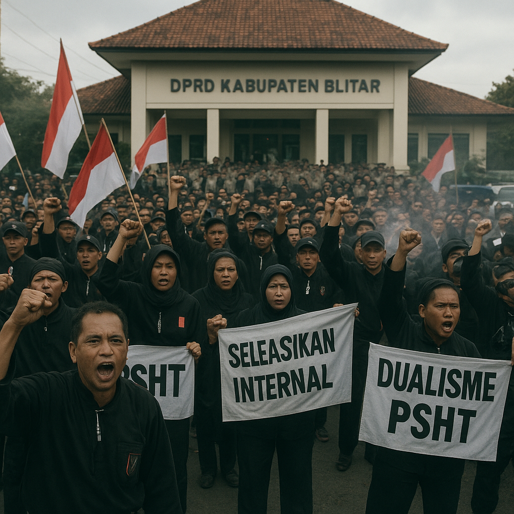 Dualisme PSHT Memanas, Ratusan Pesilat Geruduk DPRD Blitar