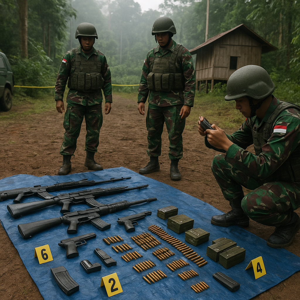 TNI Sita Puluhan Senpi dan Ratusan Amunisi Milik OPM di Papua