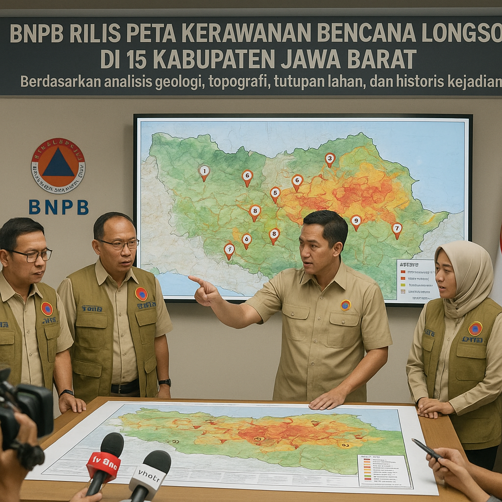 BNPB Rilis Peta Kerawanan Bencana Longsor di 15 Kabupaten Jawa Barat