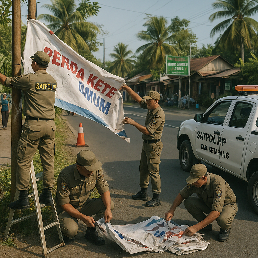 Satpol PP Ketapang Tertibkan Banner Liar dan Imbau Pembuatan Drainase