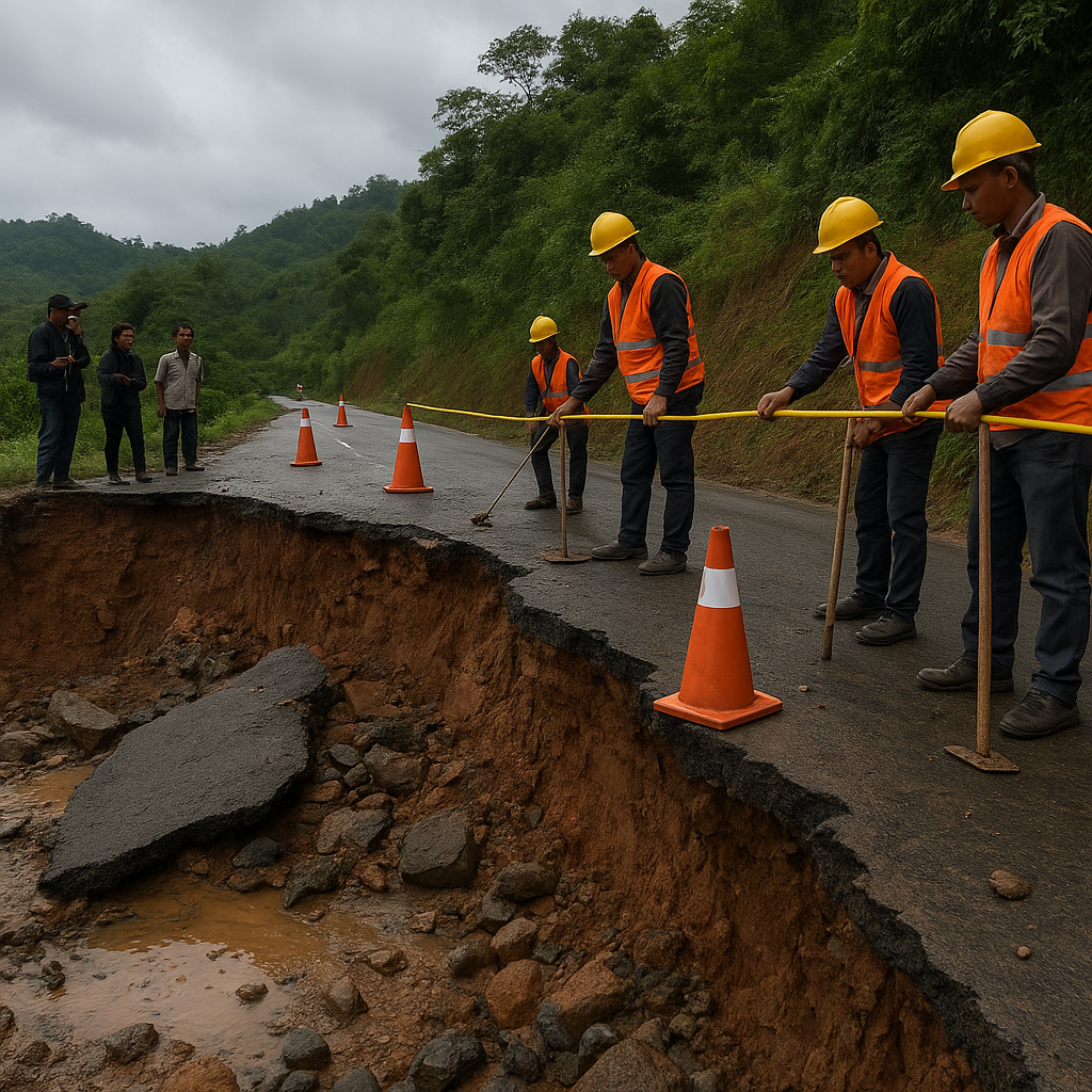 Jalan Rusak dan Longsor Belum Tertangani, Pemkab Tanah Datar Pasang 'Safety Line' di Titik Rawan