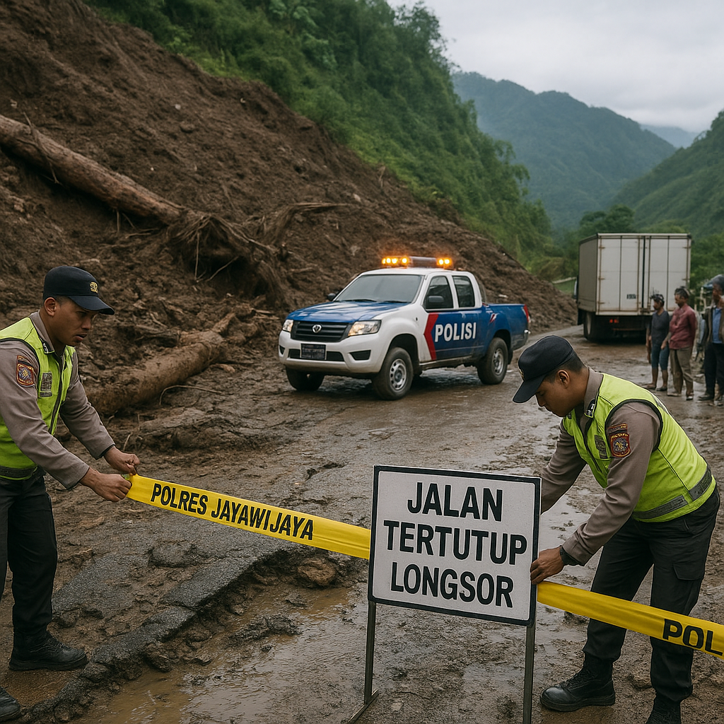 Polres Jayawijaya Tutup Akses Jalan Menuju Dua Distrik Akibat Tanah Longsor