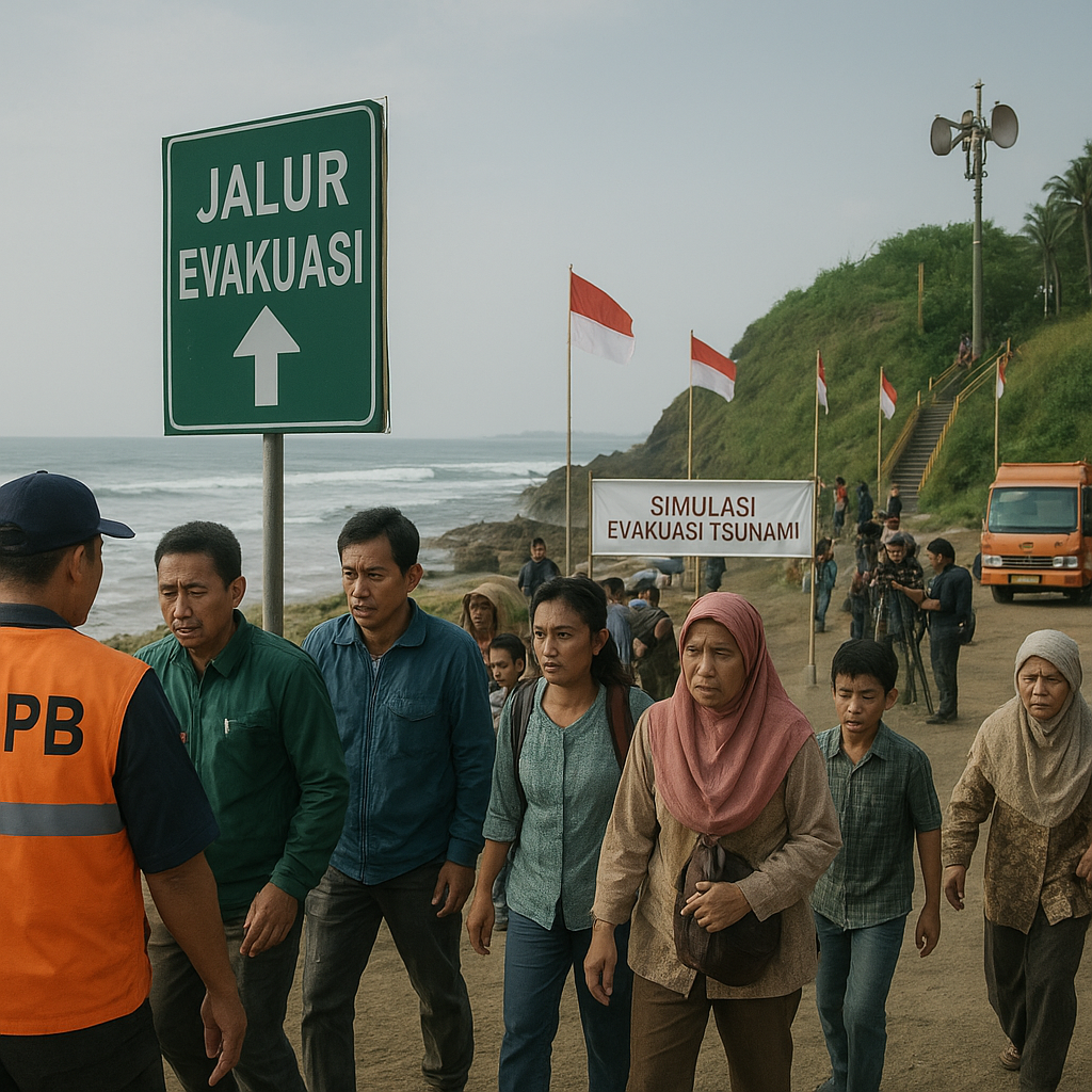 BNPB Gelar Simulasi Evakuasi Tsunami di Pesisir Selatan Jawa Barat